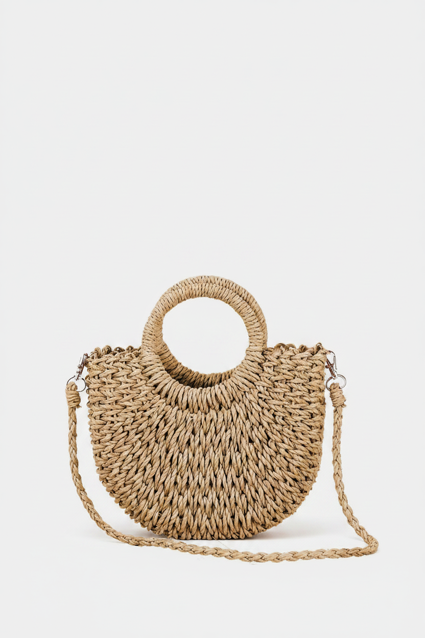 Medium Half-Moon Straw Bag